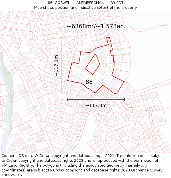 86, GORWEL, LLANFAIRFECHAN, LL33 0DT: Plot and title map