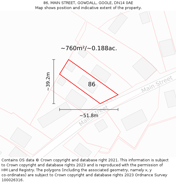86, MAIN STREET, GOWDALL, GOOLE, DN14 0AE: Plot and title map
