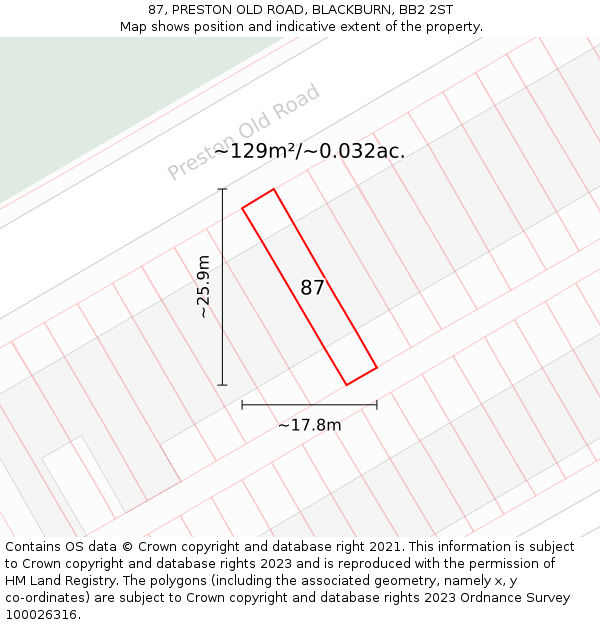 87, PRESTON OLD ROAD, BLACKBURN, BB2 2ST: Plot and title map