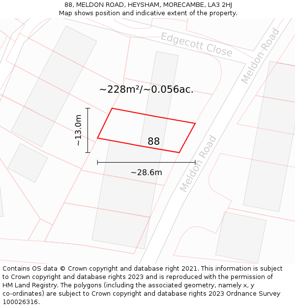 88, MELDON ROAD, HEYSHAM, MORECAMBE, LA3 2HJ: Plot and title map