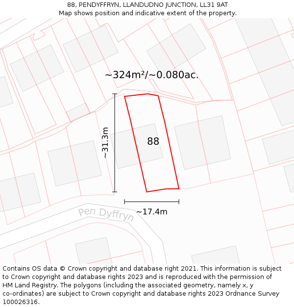 88, PENDYFFRYN, LLANDUDNO JUNCTION, LL31 9AT: Plot and title map
