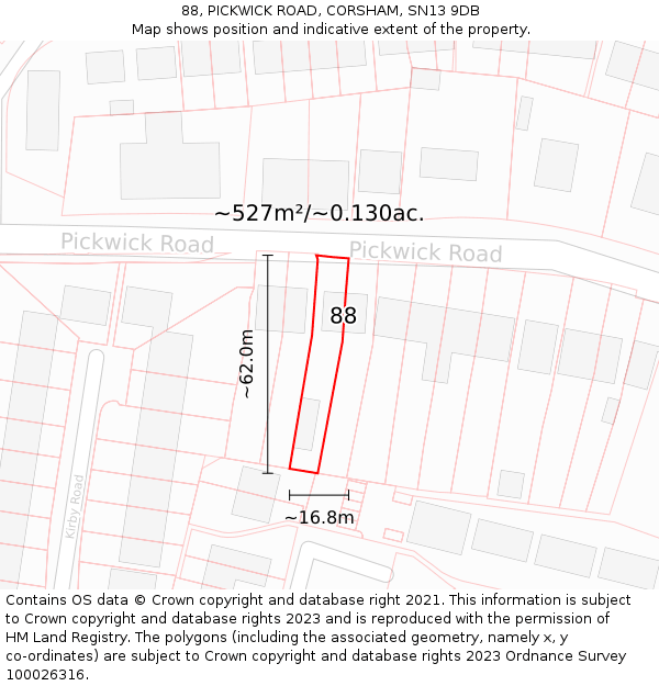 88, PICKWICK ROAD, CORSHAM, SN13 9DB: Plot and title map