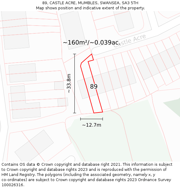 89, CASTLE ACRE, MUMBLES, SWANSEA, SA3 5TH: Plot and title map