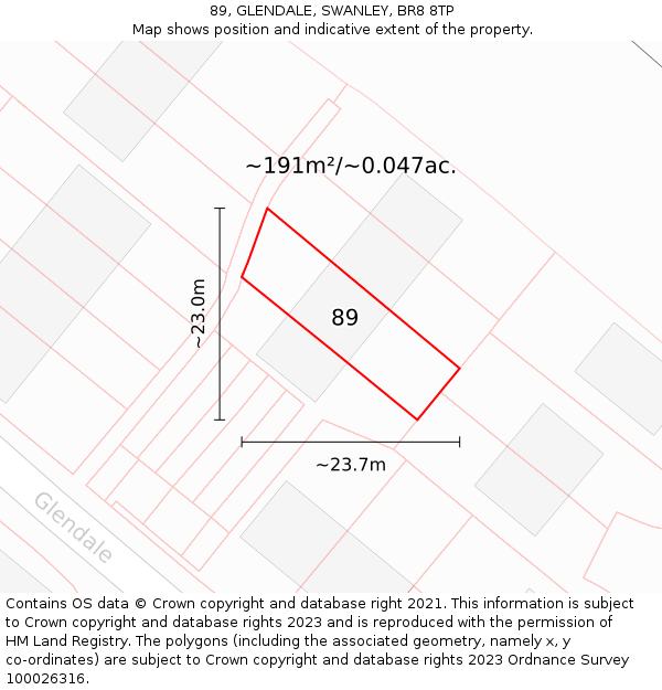 89, GLENDALE, SWANLEY, BR8 8TP: Plot and title map