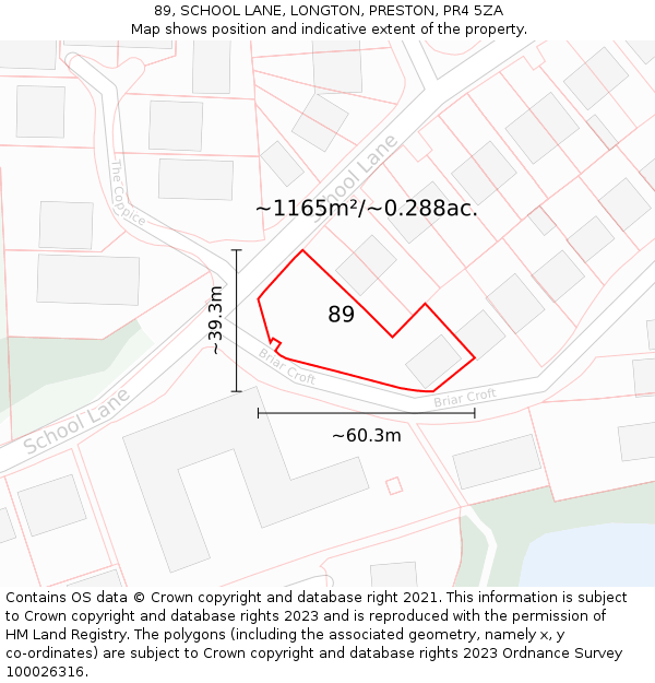 89, SCHOOL LANE, LONGTON, PRESTON, PR4 5ZA: Plot and title map
