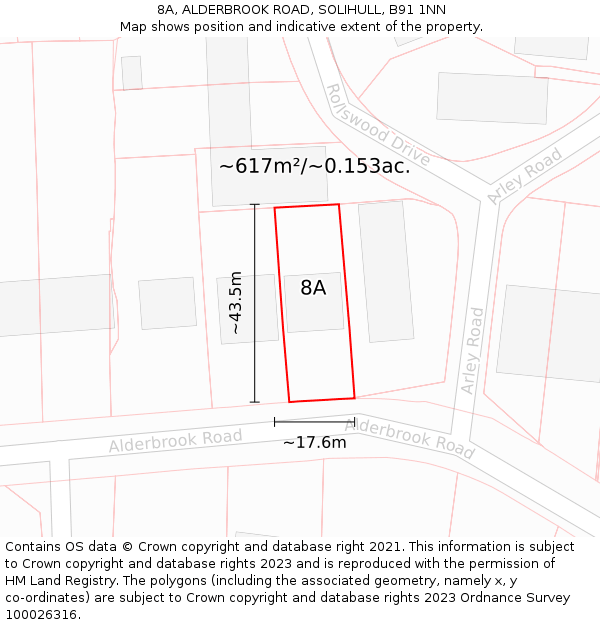 8A, ALDERBROOK ROAD, SOLIHULL, B91 1NN: Plot and title map