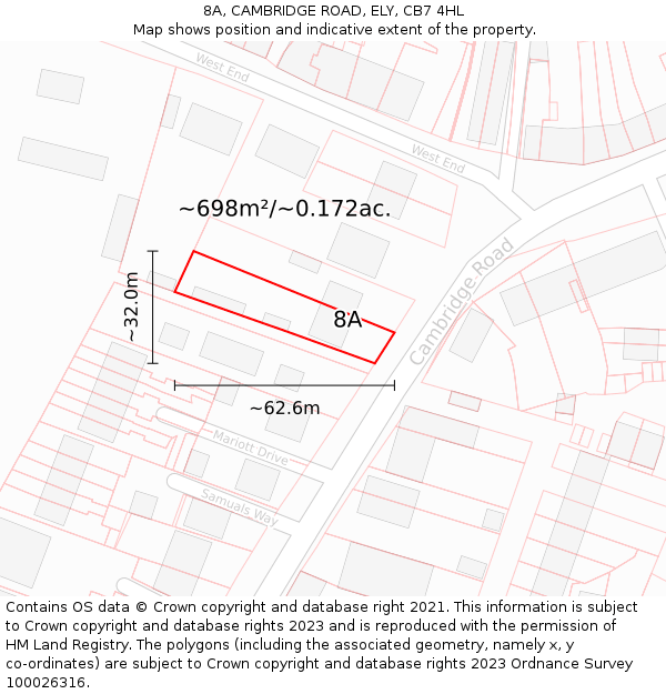 8A, CAMBRIDGE ROAD, ELY, CB7 4HL: Plot and title map