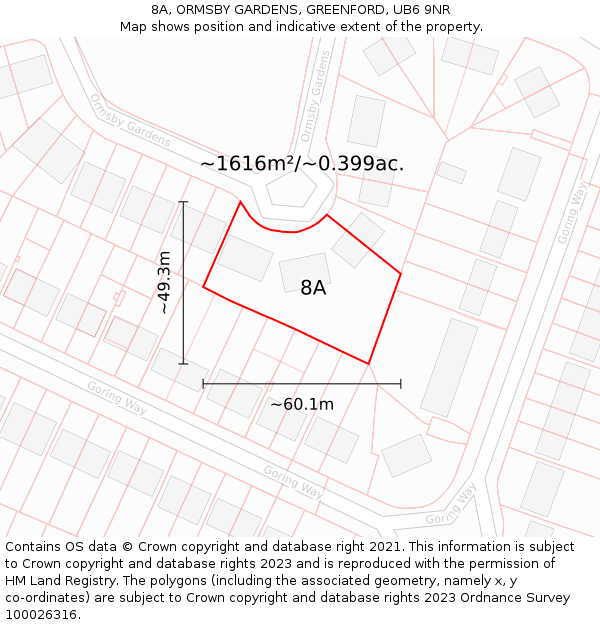 8A, ORMSBY GARDENS, GREENFORD, UB6 9NR: Plot and title map