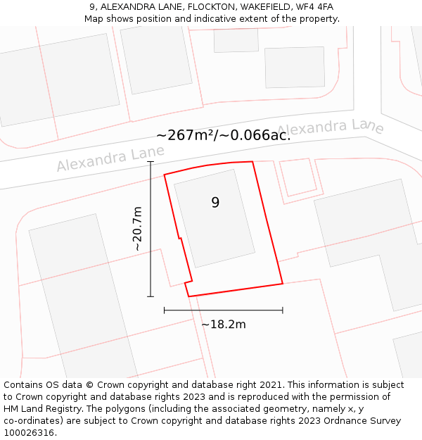 9, ALEXANDRA LANE, FLOCKTON, WAKEFIELD, WF4 4FA: Plot and title map