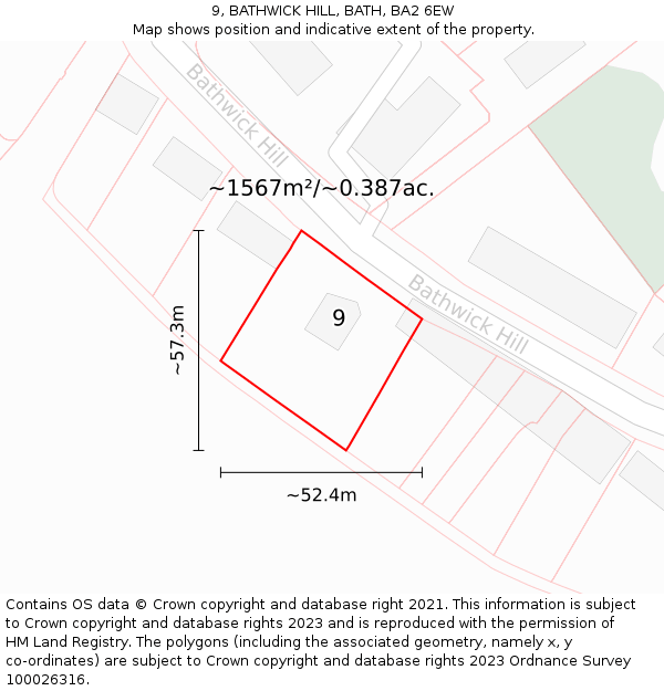 9, BATHWICK HILL, BATH, BA2 6EW: Plot and title map