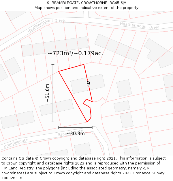 9, BRAMBLEGATE, CROWTHORNE, RG45 6JA: Plot and title map