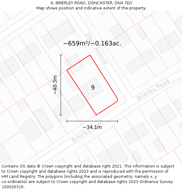 9, BRIERLEY ROAD, DONCASTER, DN4 7ED: Plot and title map