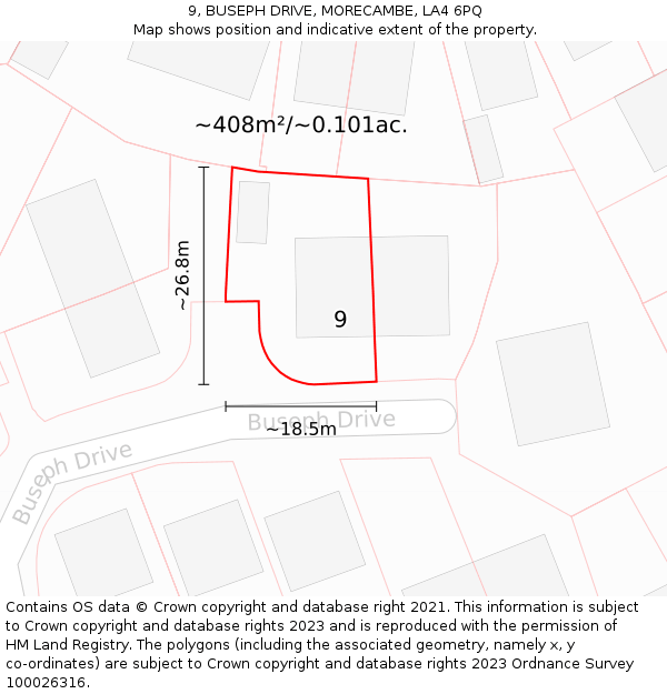 9, BUSEPH DRIVE, MORECAMBE, LA4 6PQ: Plot and title map