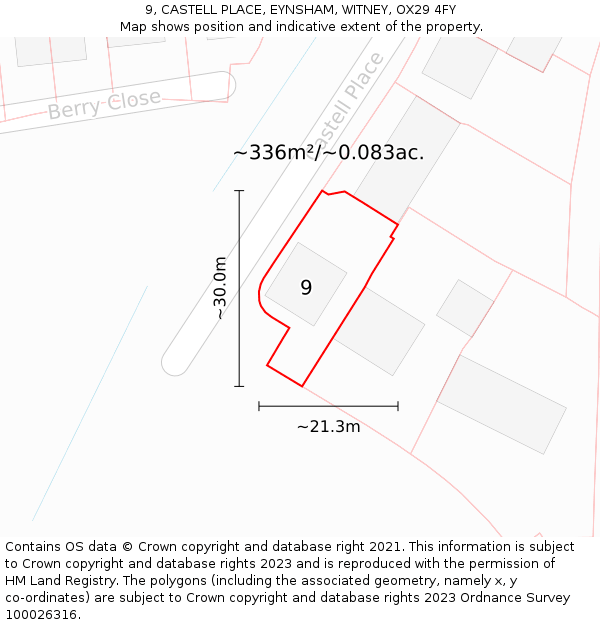 9, CASTELL PLACE, EYNSHAM, WITNEY, OX29 4FY: Plot and title map