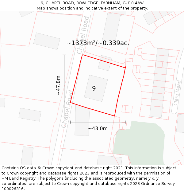 9, CHAPEL ROAD, ROWLEDGE, FARNHAM, GU10 4AW: Plot and title map
