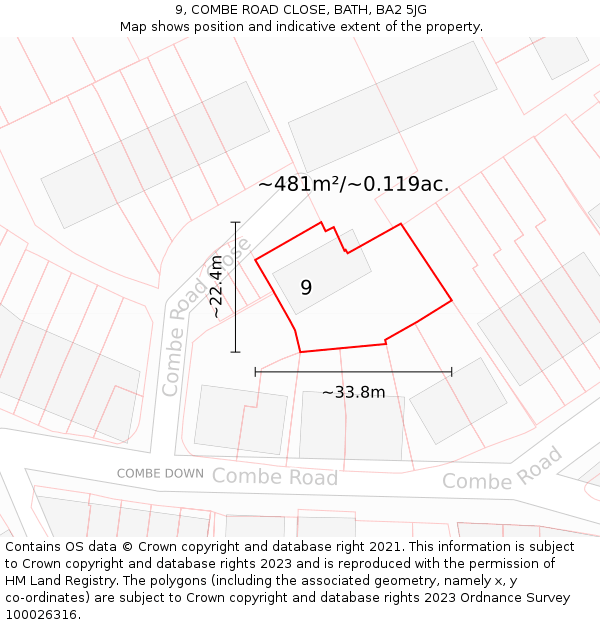 9, COMBE ROAD CLOSE, BATH, BA2 5JG: Plot and title map