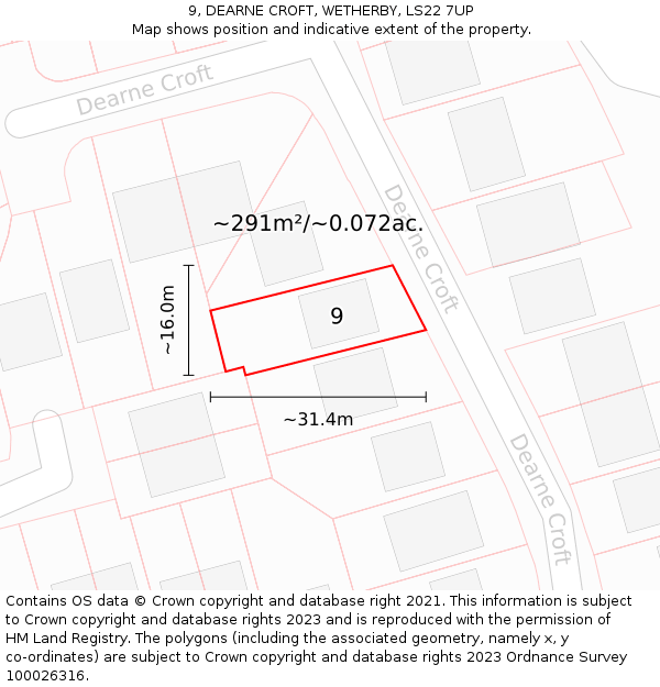 9, DEARNE CROFT, WETHERBY, LS22 7UP: Plot and title map