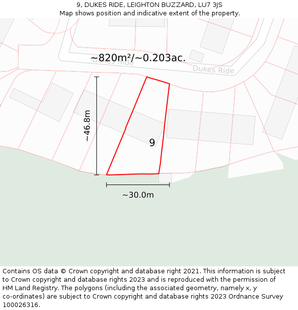 9, DUKES RIDE, LEIGHTON BUZZARD, LU7 3JS: Plot and title map
