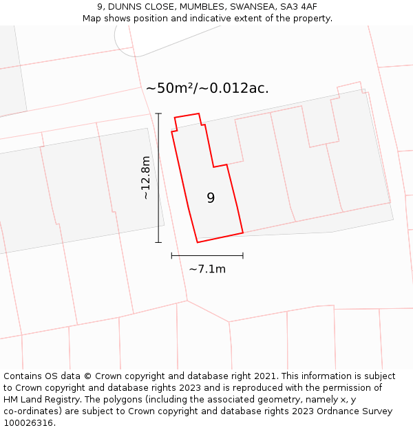9, DUNNS CLOSE, MUMBLES, SWANSEA, SA3 4AF: Plot and title map
