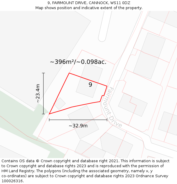 9, FAIRMOUNT DRIVE, CANNOCK, WS11 0DZ: Plot and title map