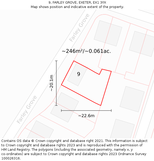 9, FARLEY GROVE, EXETER, EX1 3YX: Plot and title map
