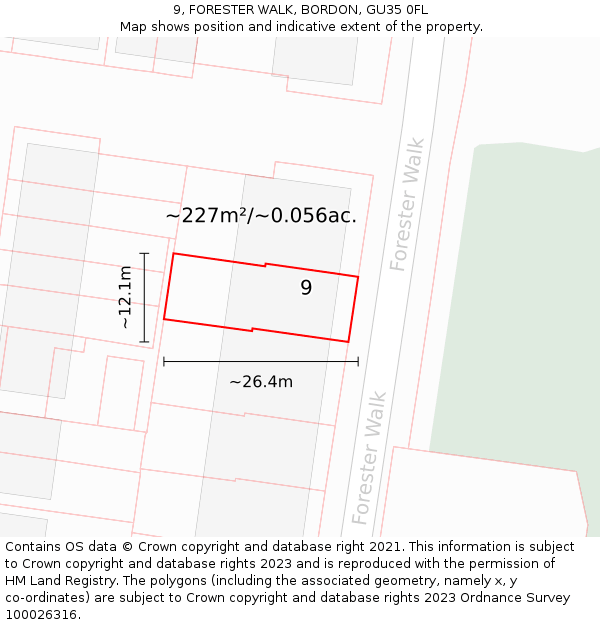 9, FORESTER WALK, BORDON, GU35 0FL: Plot and title map