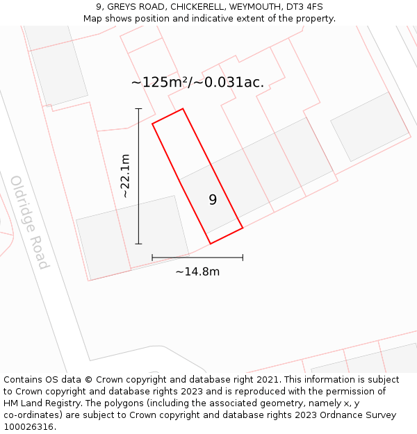 9, GREYS ROAD, CHICKERELL, WEYMOUTH, DT3 4FS: Plot and title map