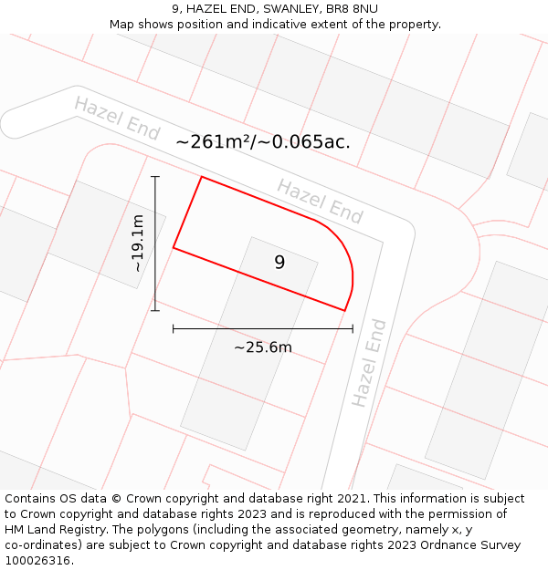 9, HAZEL END, SWANLEY, BR8 8NU: Plot and title map