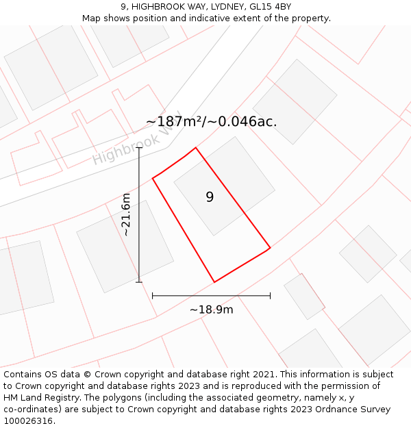 9, HIGHBROOK WAY, LYDNEY, GL15 4BY: Plot and title map