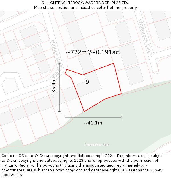 9, HIGHER WHITEROCK, WADEBRIDGE, PL27 7DU: Plot and title map