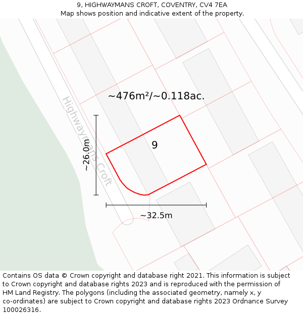9, HIGHWAYMANS CROFT, COVENTRY, CV4 7EA: Plot and title map