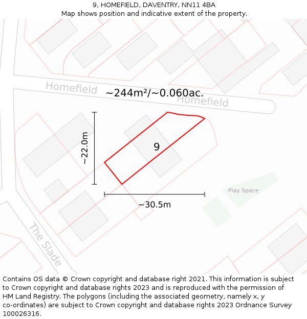 9, HOMEFIELD, DAVENTRY, NN11 4BA: Plot and title map