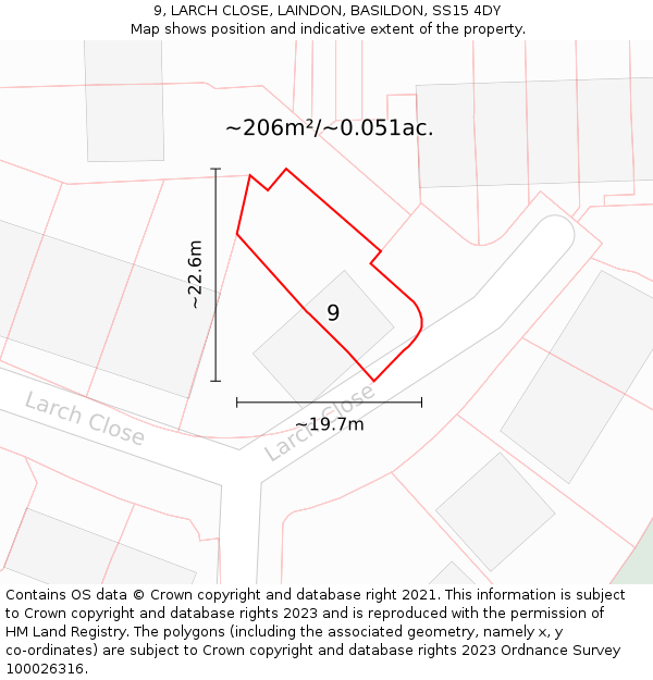 9, LARCH CLOSE, LAINDON, BASILDON, SS15 4DY: Plot and title map
