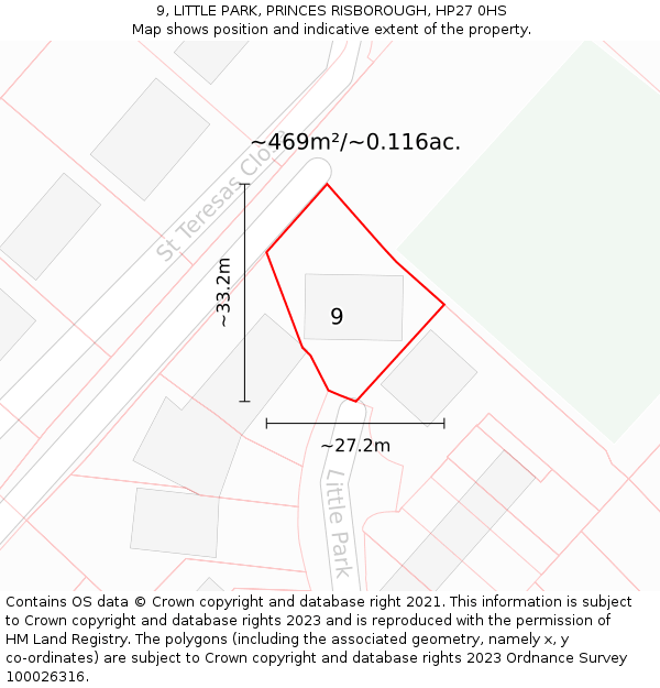 9, LITTLE PARK, PRINCES RISBOROUGH, HP27 0HS: Plot and title map
