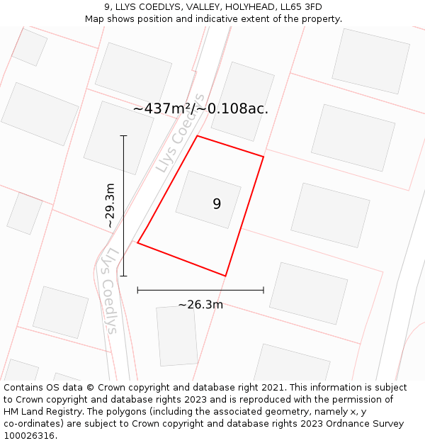 9, LLYS COEDLYS, VALLEY, HOLYHEAD, LL65 3FD: Plot and title map