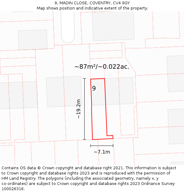 9, MADIN CLOSE, COVENTRY, CV4 9GY: Plot and title map