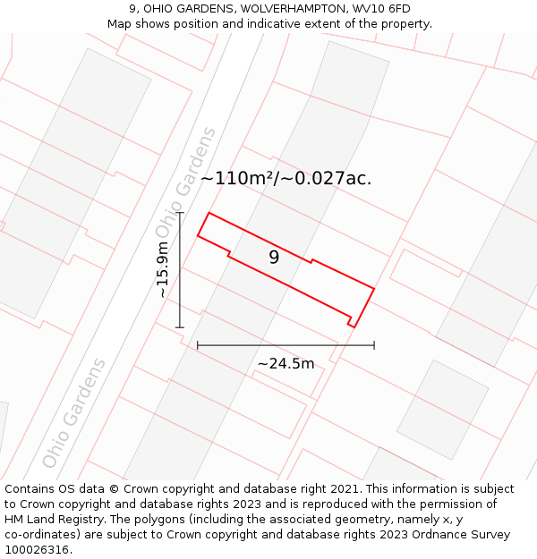 9, OHIO GARDENS, WOLVERHAMPTON, WV10 6FD: Plot and title map