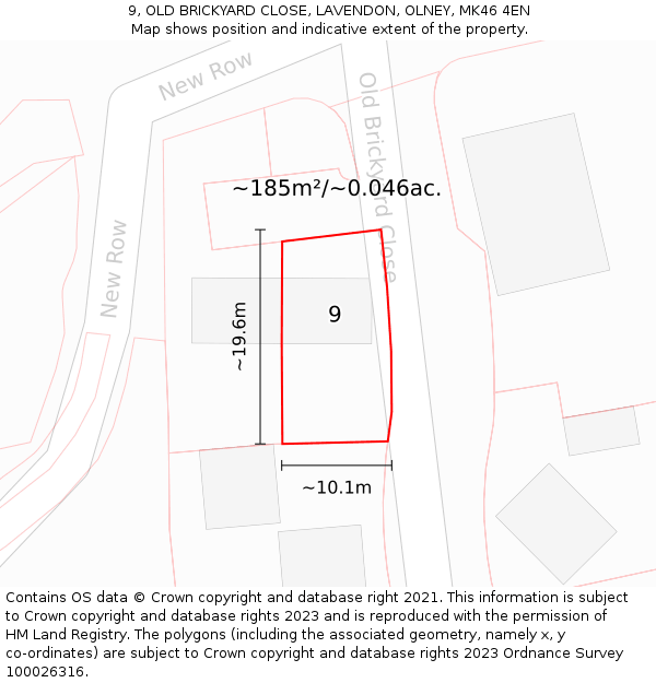 9, OLD BRICKYARD CLOSE, LAVENDON, OLNEY, MK46 4EN: Plot and title map