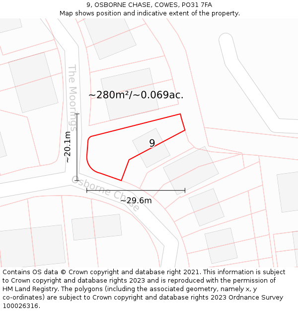 9, OSBORNE CHASE, COWES, PO31 7FA: Plot and title map