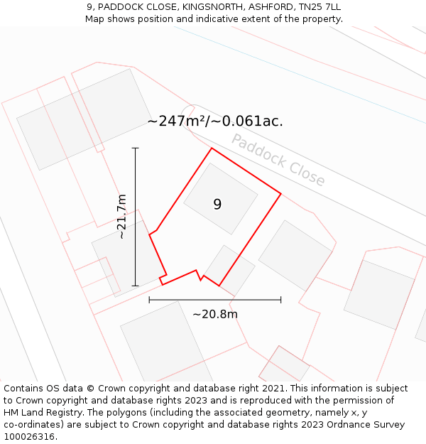 9, PADDOCK CLOSE, KINGSNORTH, ASHFORD, TN25 7LL: Plot and title map
