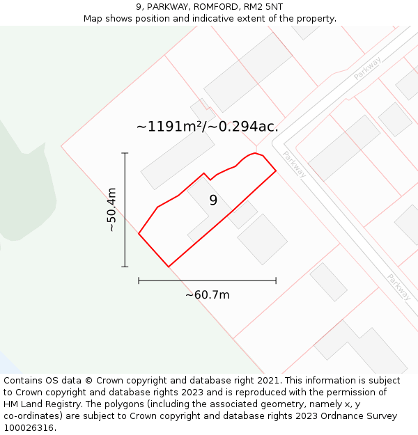 9, PARKWAY, ROMFORD, RM2 5NT: Plot and title map