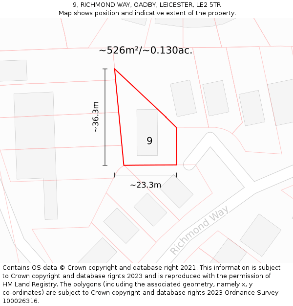 9, RICHMOND WAY, OADBY, LEICESTER, LE2 5TR: Plot and title map