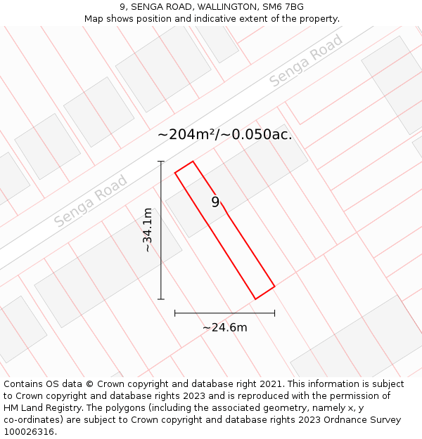 9, SENGA ROAD, WALLINGTON, SM6 7BG: Plot and title map