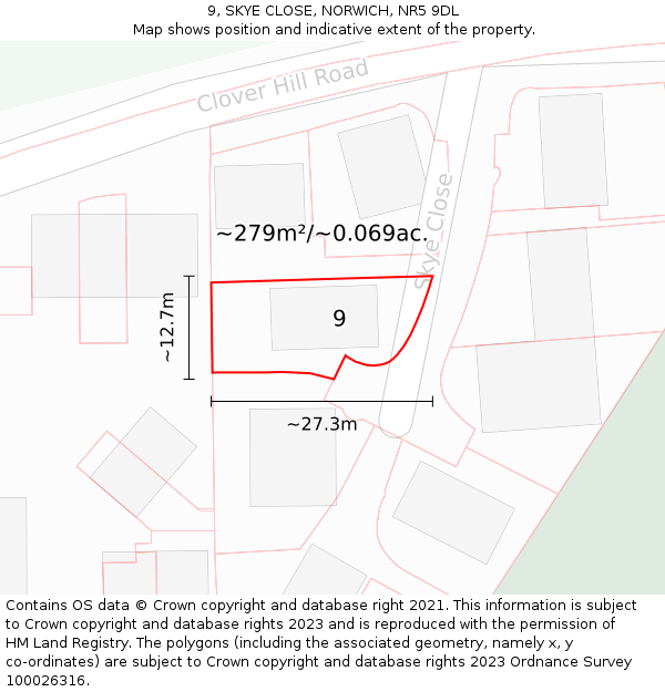 9, SKYE CLOSE, NORWICH, NR5 9DL: Plot and title map