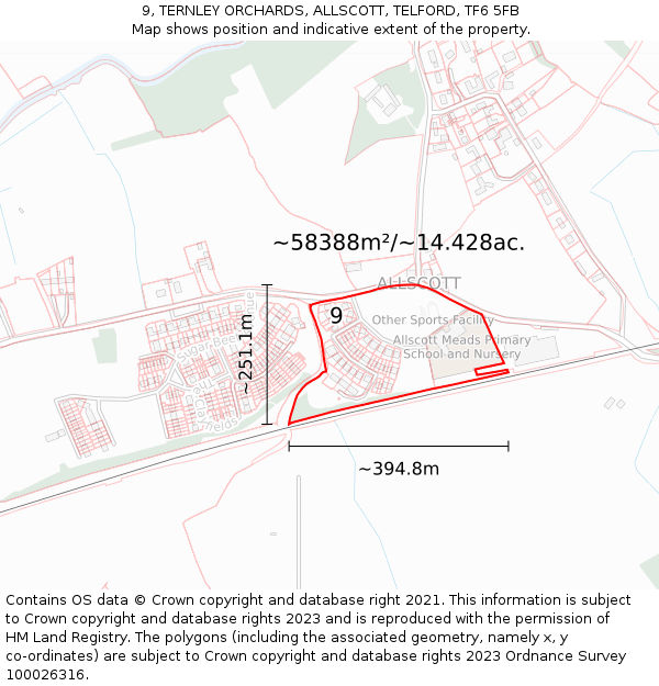 9, TERNLEY ORCHARDS, ALLSCOTT, TELFORD, TF6 5FB: Plot and title map