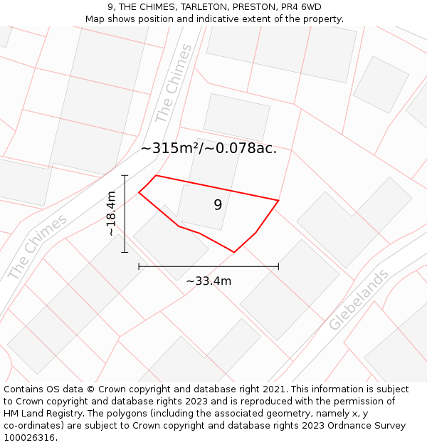 9, THE CHIMES, TARLETON, PRESTON, PR4 6WD: Plot and title map