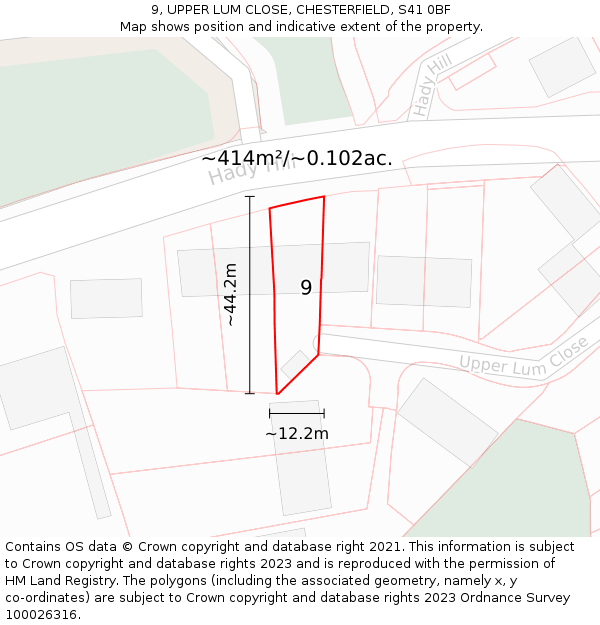 9, UPPER LUM CLOSE, CHESTERFIELD, S41 0BF: Plot and title map