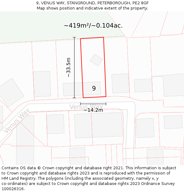 9, VENUS WAY, STANGROUND, PETERBOROUGH, PE2 8GF: Plot and title map