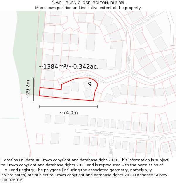 9, WELLBURN CLOSE, BOLTON, BL3 3RL: Plot and title map