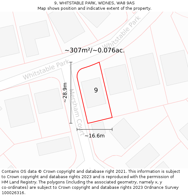 9, WHITSTABLE PARK, WIDNES, WA8 9AS: Plot and title map